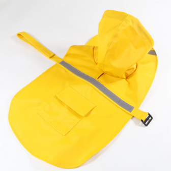 Waterproof regenjas - poncho voor honden met reflectie strip - GEEL 