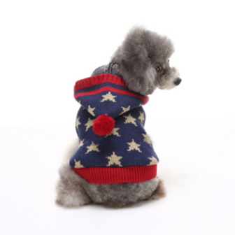 Gebreide Winter Hondentrui met capuchon Blauw &quot;stars&quot;