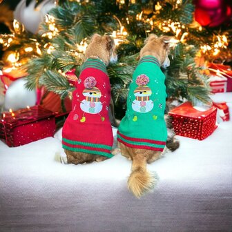 Honden Kersttrui rood met sneeuwman 
