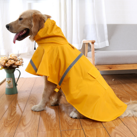 Waterproof regenjas - poncho voor honden met reflectie strip - GEEL 