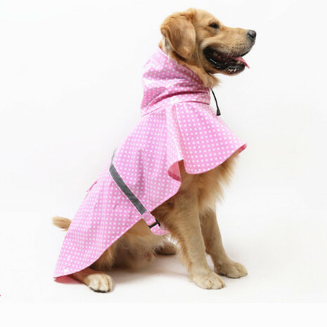 Waterproof regenjas - poncho voor honden met reflectie strip - ROZE