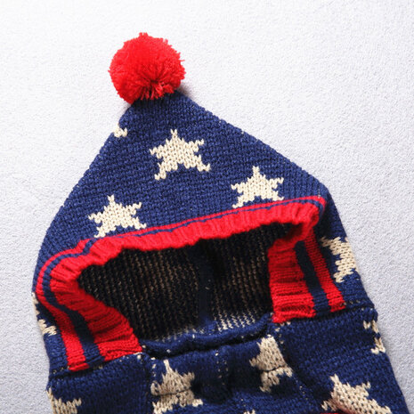 Gebreide Winter Hondentrui met capuchon Blauw "stars"