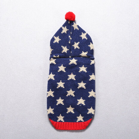 Gebreide Winter Hondentrui met capuchon Blauw "stars"