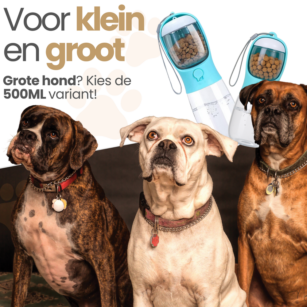Dogs&amp;Co Honden Waterfles 300 ML  met voerbakje Wit