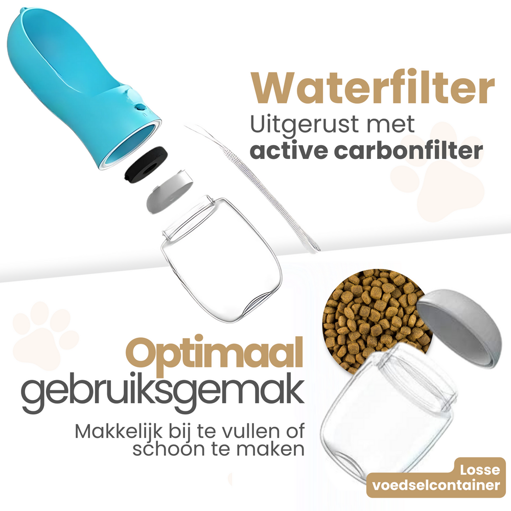Dogs&amp;Co Honden Waterfles 300 ML  met voerbakje Wit