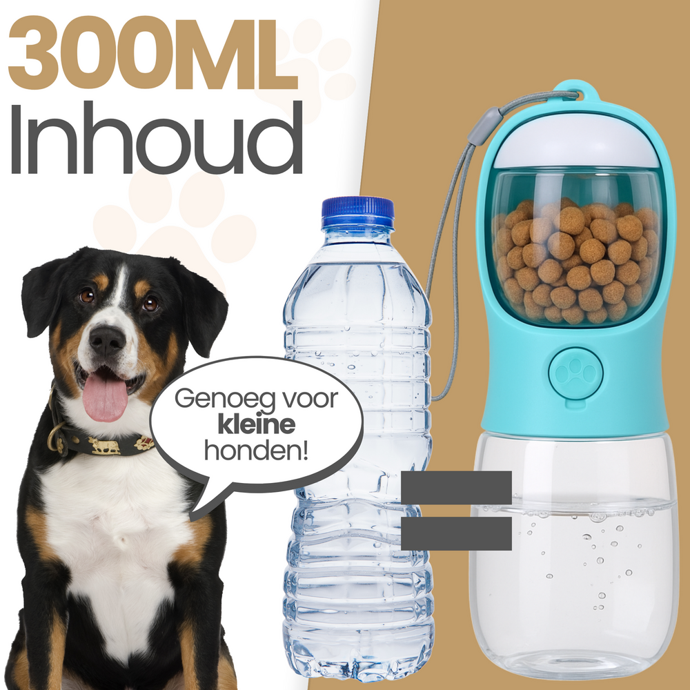 Dogs&amp;Co Honden Waterfles 300 ML  met voerbakje Roze