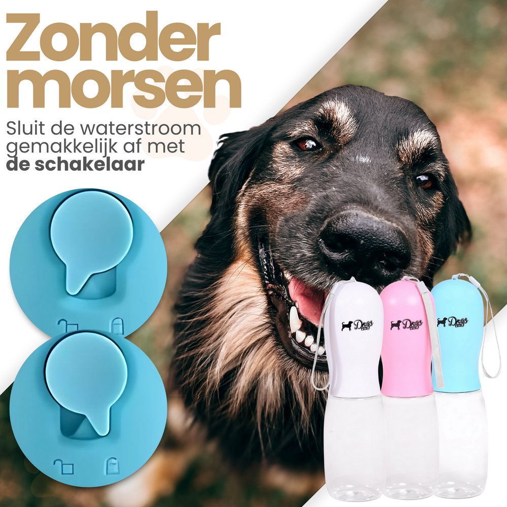 Dogs&amp;Co Honden Waterfles 300 ML  met voerbakje Roze