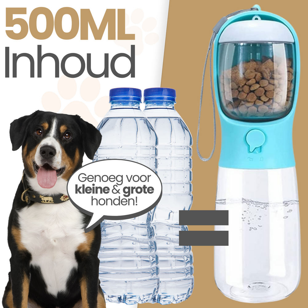 Dogs&amp;Co Honden Waterfles 500 ML  met voerbakje Wit