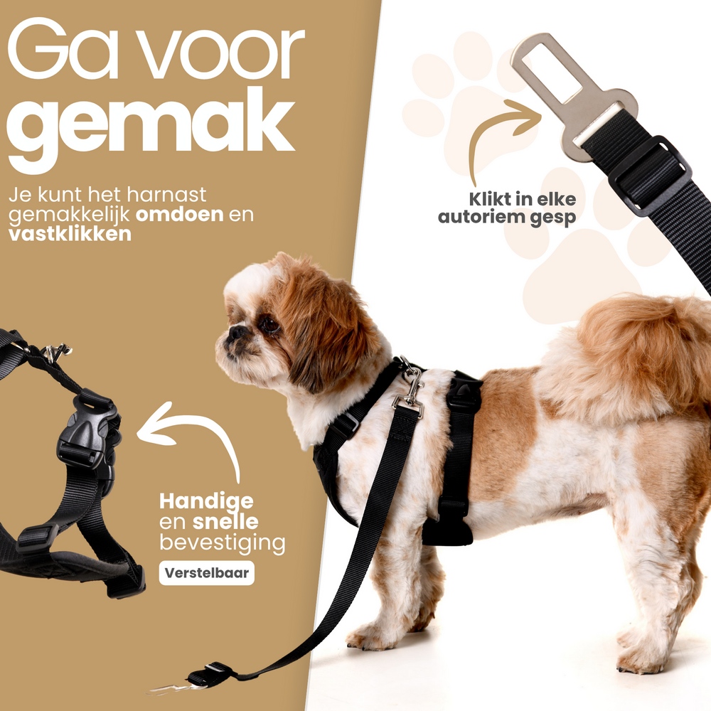 Dogs&amp;Co autoharnas Zwart incl. autogordel