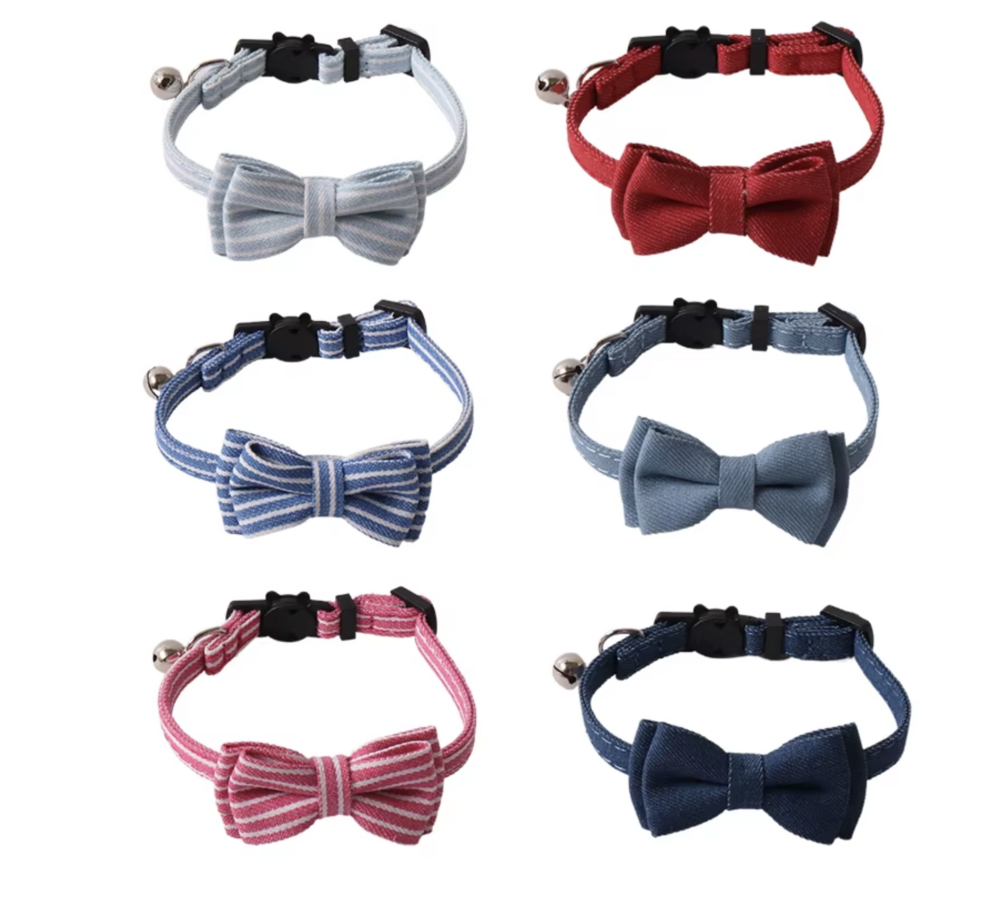 Kattenhalsband met strik Rood (Denim)