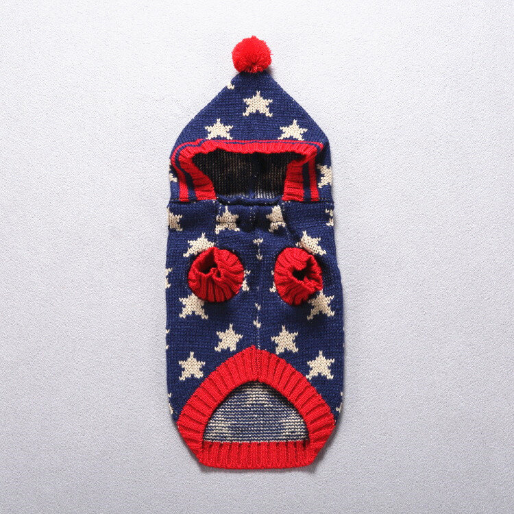 Gebreide Winter Hondentrui met capuchon Blauw &quot;stars&quot;