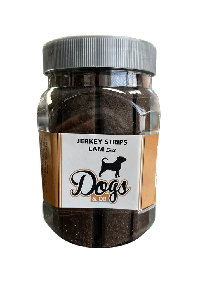 Jerkey Strips Lam 390gram/Pot  Dogs&amp;Co