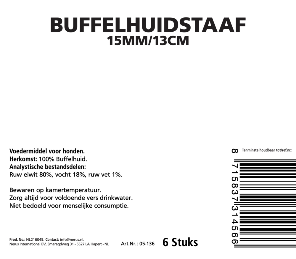 Kauwstaaf 15MMx13CM 6 stuks