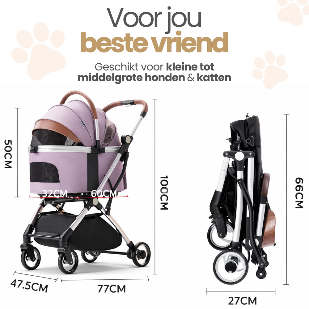 Dogs&amp;Co&reg; Hondenbuggy Deluxe  Pink - Opvouwbaar - Premium banden - RVS - Hond &amp; Kat - Hondenwagen - Huisdierenwagen