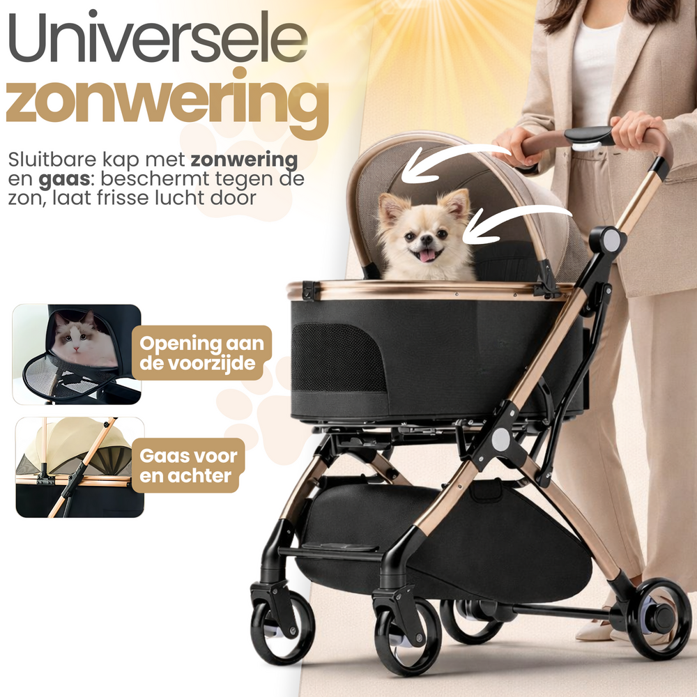 Dogs&amp;Co&reg; Hondenbuggy Deluxe  Pink - Opvouwbaar - Premium banden - RVS - Hond &amp; Kat - Hondenwagen - Huisdierenwagen