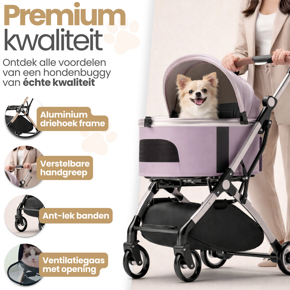 Dogs&amp;Co&reg; Hondenbuggy Deluxe Zwart - Opvouwbaar - Premium banden - RVS - Hond &amp; Kat - Hondenwagen - Huisdierenwagen