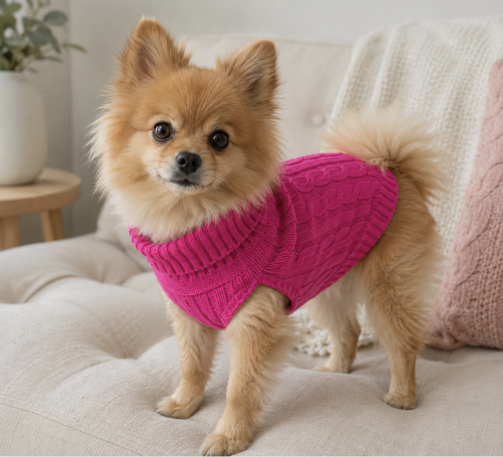 Honden Trui Gebreid &ndash; Warme Puppy &amp; Kleine Hond Trui &ndash; Zachte Kabel Knit Sweater voor Herfst &amp; Winter &ndash; Fuchsia Roze