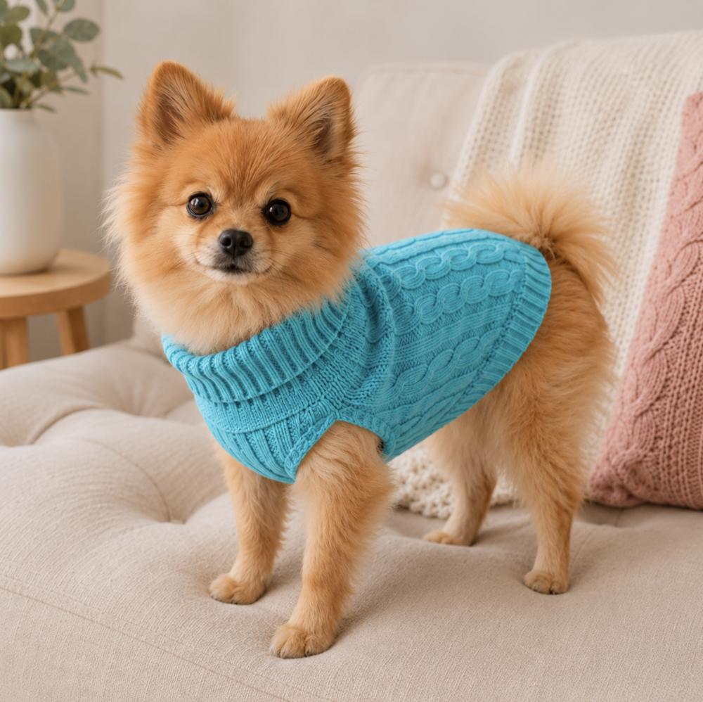 Honden Trui Gebreid &ndash; Warme Puppy &amp; Kleine Hond Trui &ndash; Zachte Kabel Knit Sweater voor Herfst &amp; Winter &ndash; Turquoise