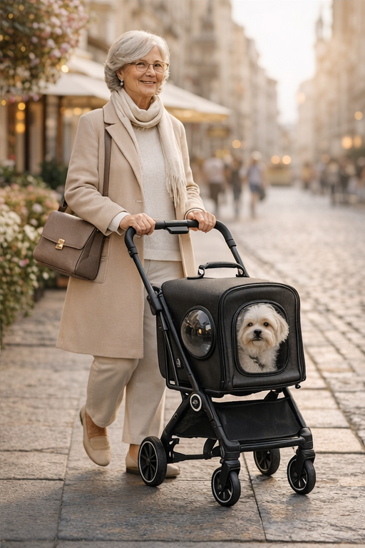 Muxi Honden- en kattenbuggy &ndash; Luxe, opvouwbare 2-in-1 transportwagen met afneembare opbergbak