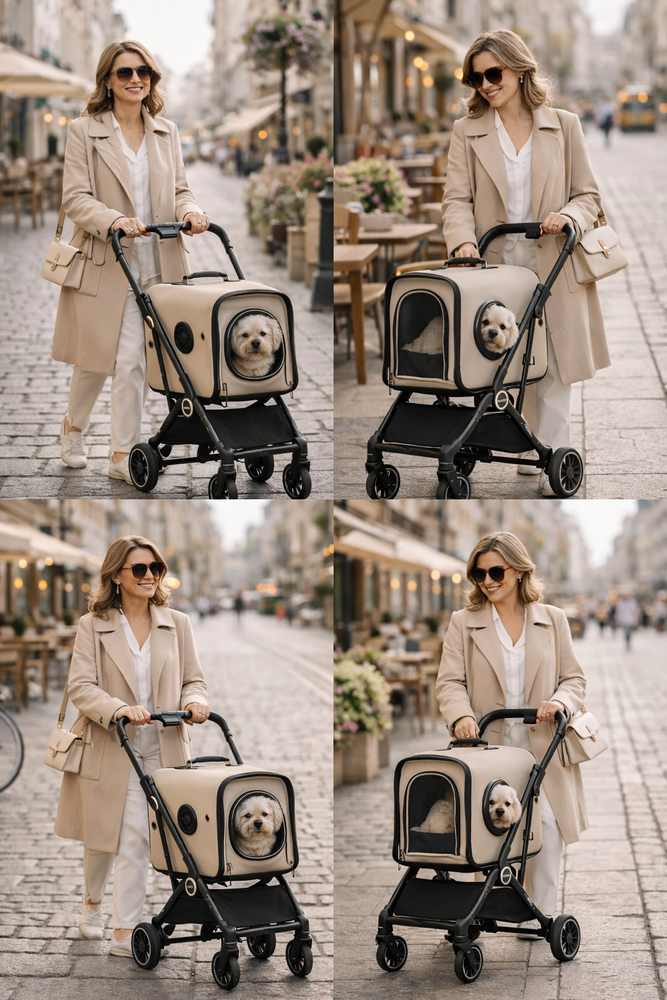 Muxi Honden- en kattenbuggy &ndash; Luxe, opvouwbare 2-in-1 transportwagen met afneembare opbergbak