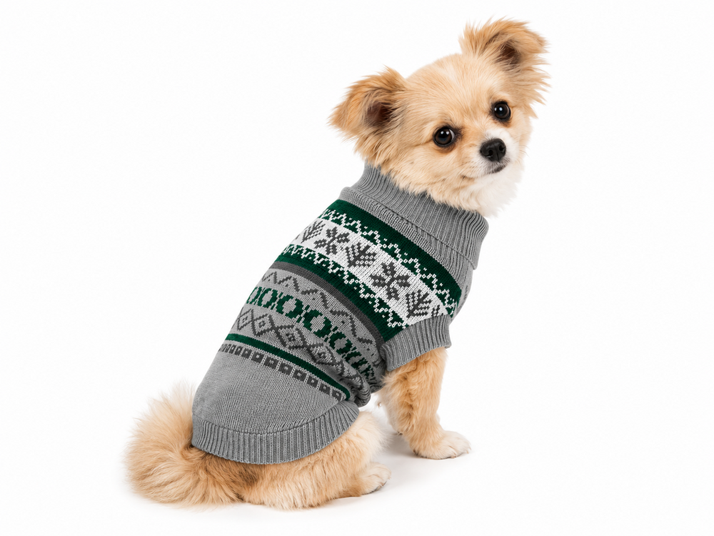 Hondentrui Gebreid Grijs &amp; Groen &ndash; Warme Honden Trui