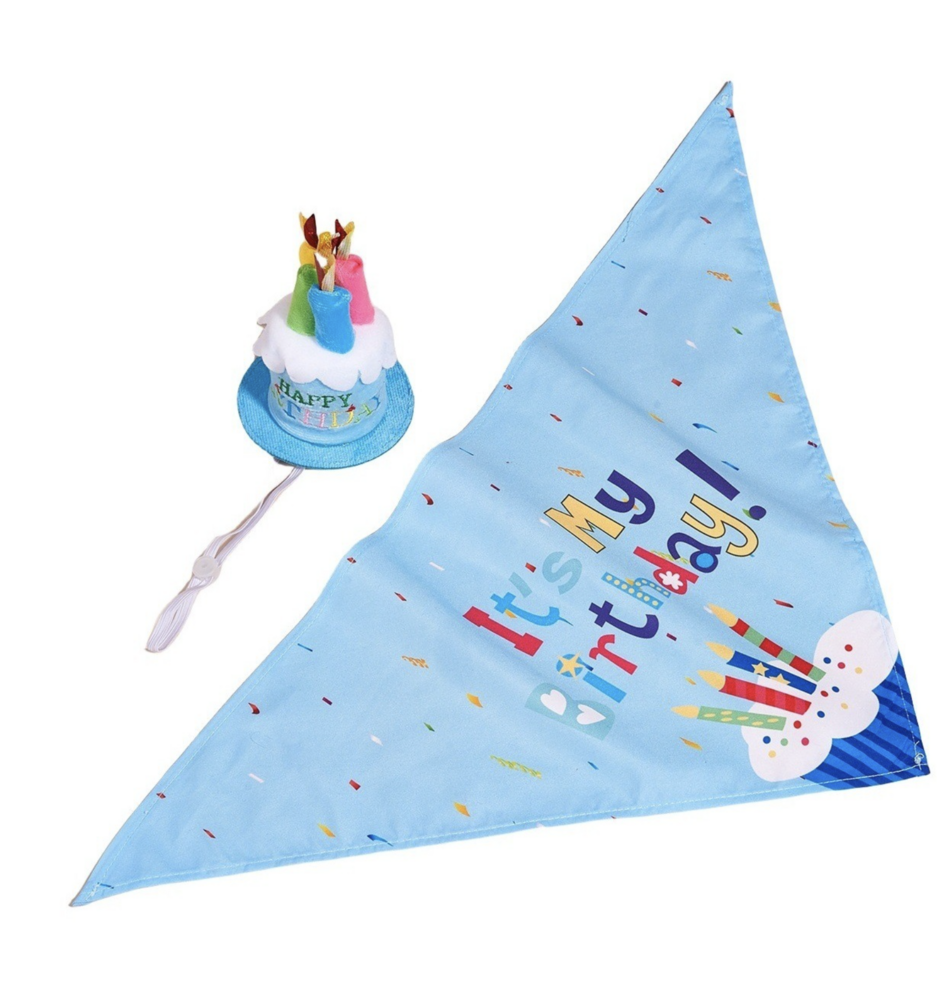 Honden Verjaardag Set &ndash; Verjaardagshoedje &amp; Bandana &ndash; It&rsquo;s My Birthday &ndash; Blauw