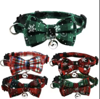 Kersthalsband met strik voor kat of klene hond groen snowflake
