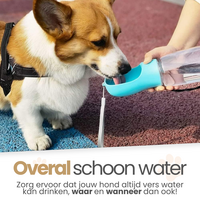 Dogs&amp;Co Honden Waterfles 300 ML  met voerbakje Roze