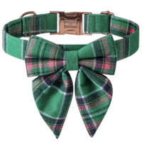 Dogs&amp;Co Luxe Hondenhalsband met Strik &ndash; Groen Geruit Design &amp; Ros&eacute;gouden Gesp