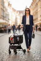 Muxi Honden- en kattenbuggy &ndash; Luxe, opvouwbare 2-in-1 transportwagen met afneembare opbergbak