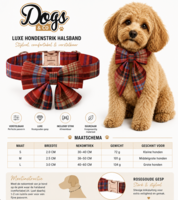 Dogs&amp;Co Luxe Hondenhalsband met Strik &ndash; Rood/Blauw Geruit Design &amp; Ros&eacute;gouden Gesp