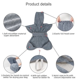 Super absorberende Honden Badjas grijs