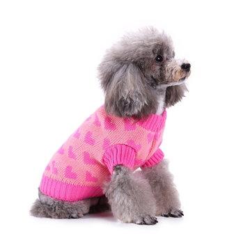 Gebreide hondentrui Pink met hartjes - geschikt voor kleine honden