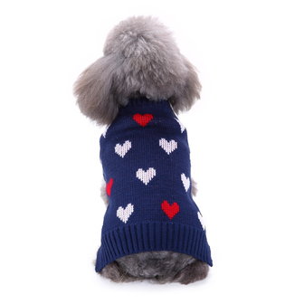 Gebreide hondentrui Navy met hartjes - geschikt voor kleine honden