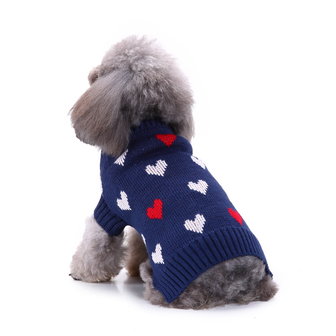 Gebreide hondentrui Navy met hartjes - geschikt voor kleine honden