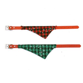 Kerst Halsband met Bandana Maat M Ruit Groen Snowflake