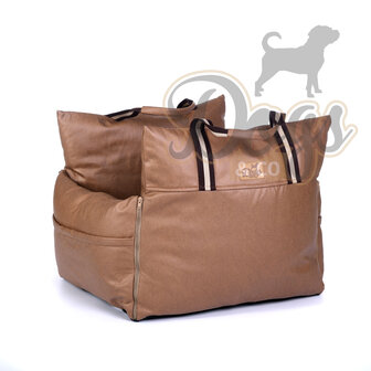 Dogs&amp;Co Luxe Honden autostoel Leather Look Royal+  Mocca