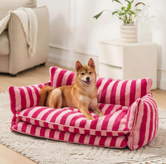 Trendy Faux Lamswol honden-Kattenbed streep Roze