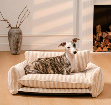 Trendy Faux Lamswol honden-Kattenbed streep Beige XL