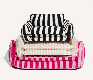 Trendy luxe gestreepte dubbellaagse hondenslaapbank van lamswol streep Roze XL