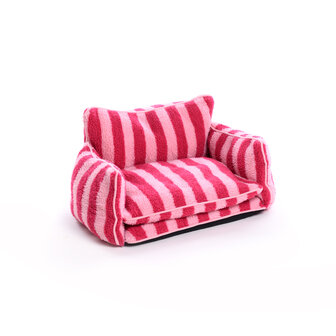 Trendy luxe gestreepte dubbellaagse hondenslaapbank van lamswol streep Roze M