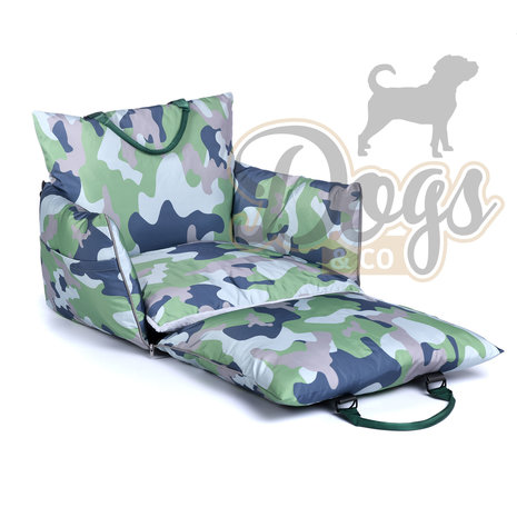 Dogs&Co Luxe Honden autostoel  Royal+  Camouflage Groen Waterproof  