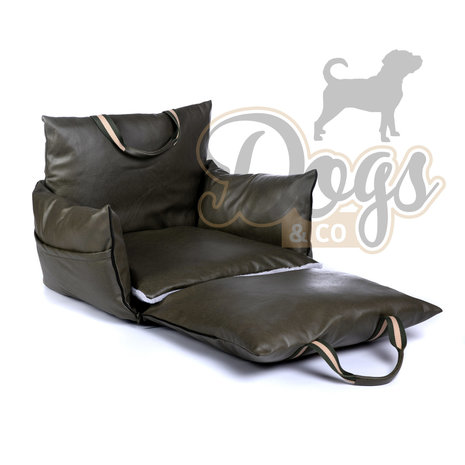 Dogs&Co Luxe Honden autostoel Leather Look Royal+  Olive