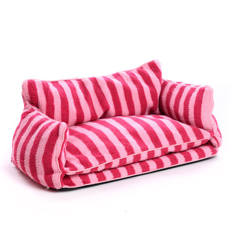 Trendy luxe gestreepte dubbellaagse hondenslaapbank van lamswol streep Roze XL