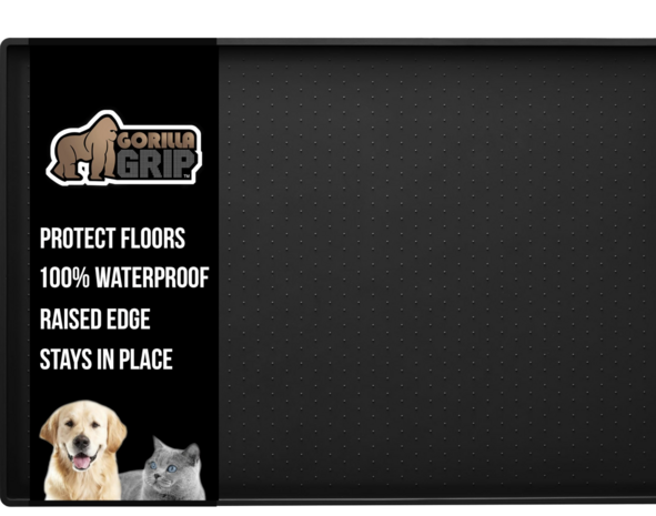 Antislip Voermat voor Huisdieren met Verhoogde Randen 48x30cm ZWART