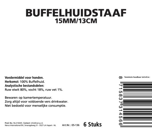 Kauwstaaf 15MMx13CM 6 stuks