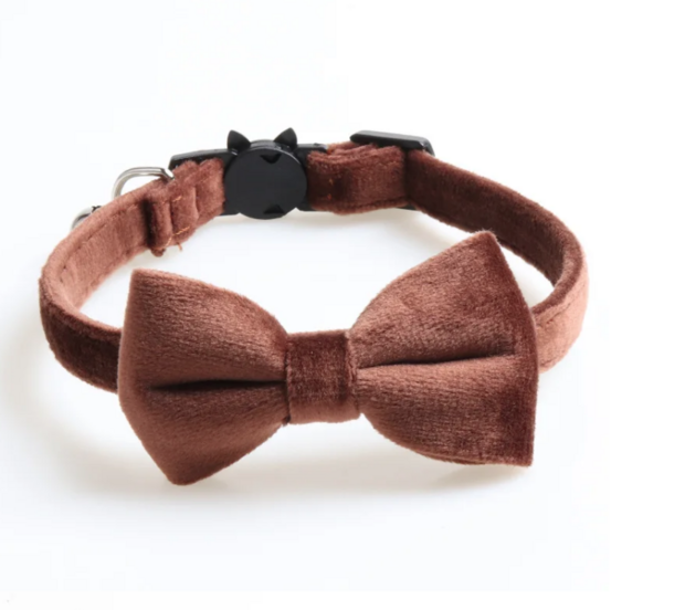 Kattenhalsband met strik Bruin Velvet