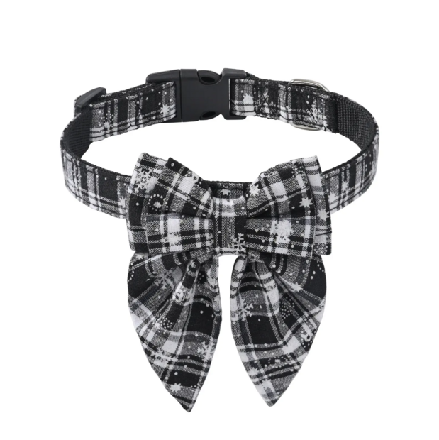 Kerst Hondenhalsband  met grote strik zwart/wit