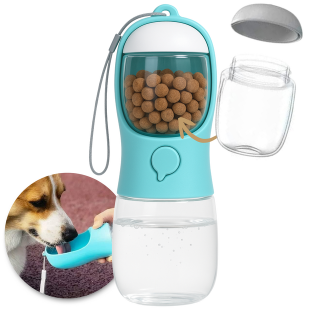 Dogs&amp;Co Honden Waterfles 300 ML  met voerbakje Blauw