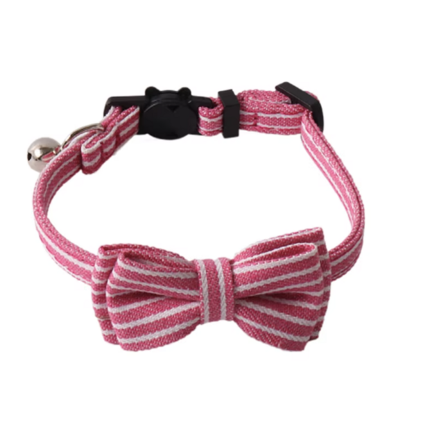 Kattenhalsband met strik Roze Streep (Denim)